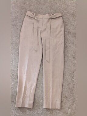 White House Black Market Taper Ankle High Waist Tie Belt Tan Trousers
